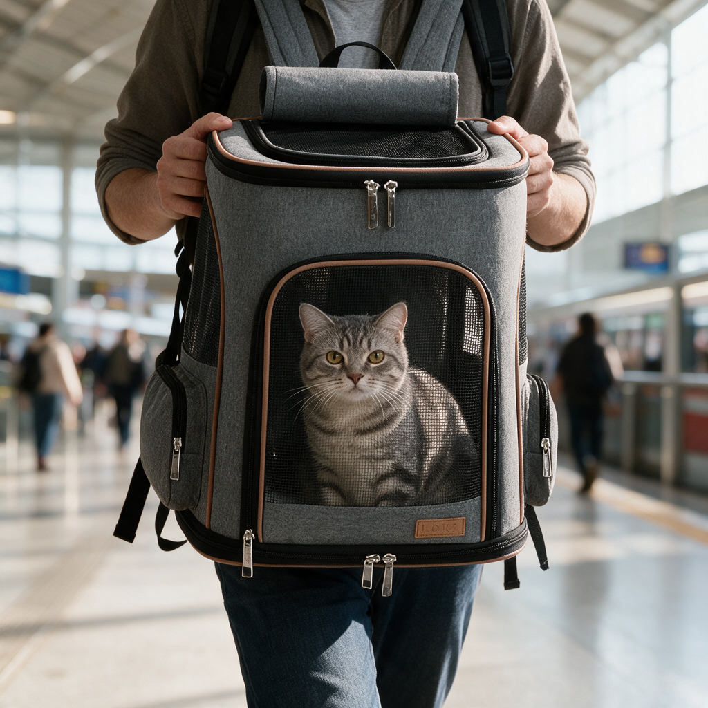 Breathable Cat Travel Backpack in use