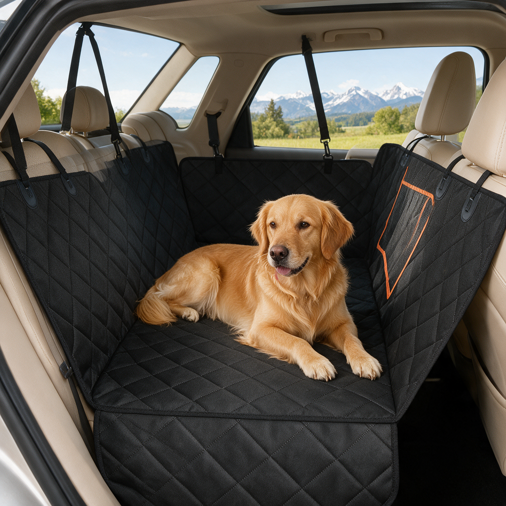 Waterproof Dog Car Hammock in use