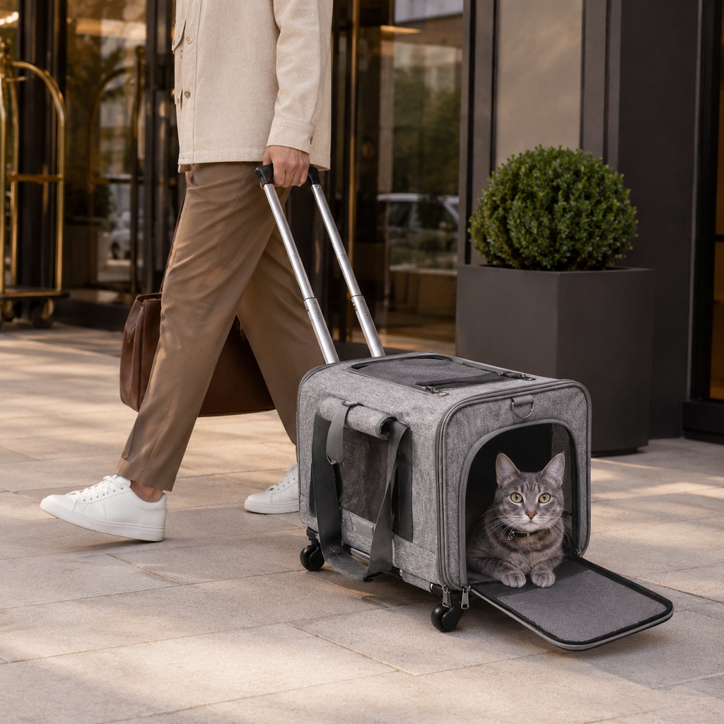 Pet Trolley Travel Carrier in use
