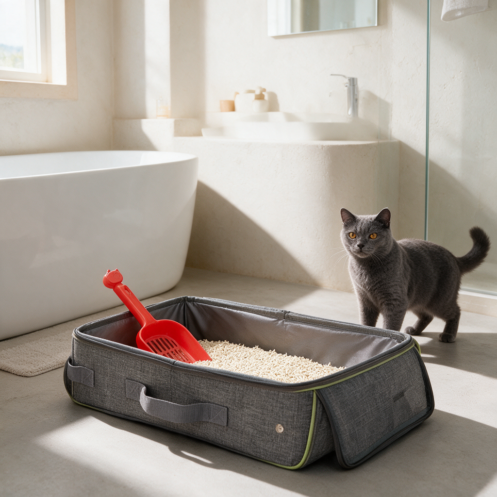Portable Cat Travel Litter Box in a hotel